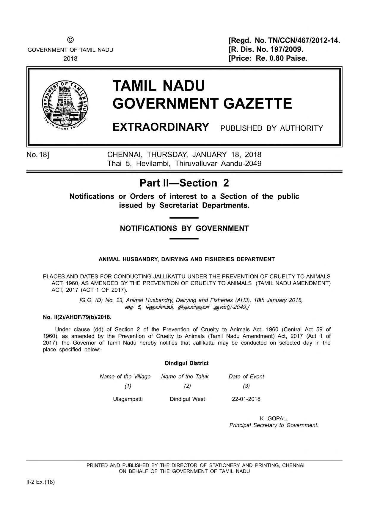 Tamil Nadu, 2018-01-18, Extraordinary, No. 18, Part IISection 2 :  Government of Tamil Nadu : Free Download, Borrow, and Streaming : Internet  Archive